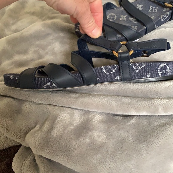 Louis Vuitton Denim Leather Sandals 38.5 - Picture 6 of 13